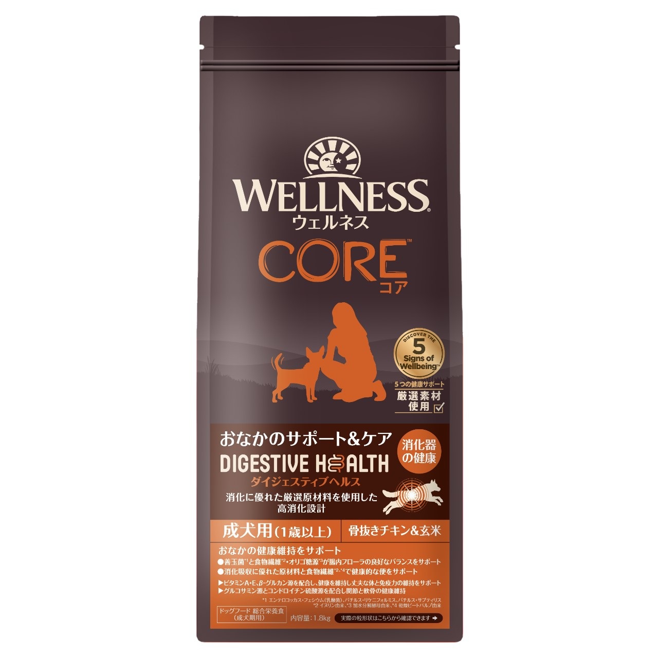 ウェルネス コアダイジェスティブヘルス 成犬用 1歳以上 骨抜きチキン＆玄米 1.8kg
