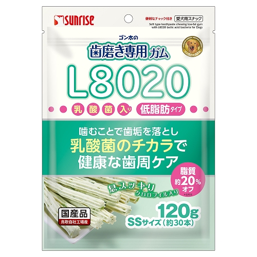 ゴン太の歯磨き専用ガム SSサイズ L8020乳酸菌入り クロロフィル入り 低脂肪 120g