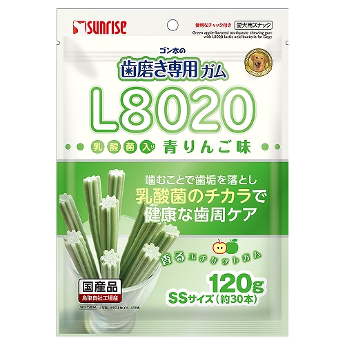 ゴン太の歯磨き専用ガム SSサイズ L8020乳酸菌入り 青りんご味 120g
