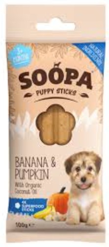 【取扱い終了予定・在庫限り】 Banana＆Pumpkin Sticks for Puppies 100g