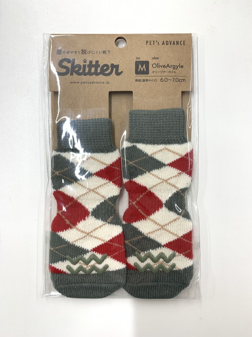 犬用靴下 スキッター 限定柄 Mサイズ オリーブアーガイル